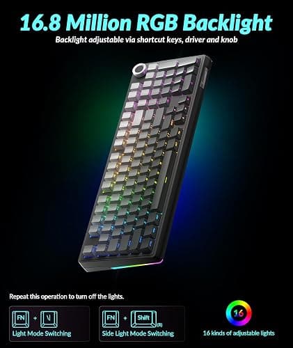 SOLAKAKA KI99 Pro 96% Wireless Mechanical Keyboard, RGB Gaming Keyboard, Hot-Swappable Pre-Lubed Switches, Gasket Structure Creamy Keyboards (Gradient-Black, Non-Silent Version) thumbnail 8