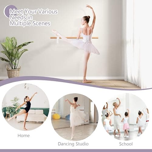 COSTWAY Wall-Mounted Ballet Barre for Kids Adults, 120cm Single Ballet Bar, Beech Wood Ballet Equipment for Home Studio Dance, Stretching, Yoga and Pilates thumbnail 5