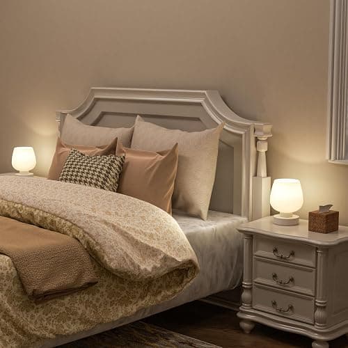 Touch Bedside Table Lamp Set of 2 - Small Bedside Lamp for Bedroom Living Room Night Stands, Desk Lamp with White Glass Shade for Small Spaces, 3 Way Dimmable, LED Bulbs, Gifts thumbnail 3
