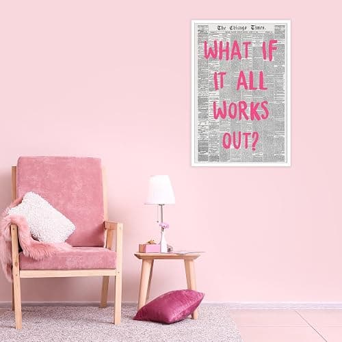 Liyark Retro Trendy Newspaper Canvas Wall Art - 'What If All Works Out' Positive Affirmation Quote - Pink Font - Minimalist Home Decor - 12x16in Unframed - Black 01 Unframed - 12L" x 16W" thumbnail 6