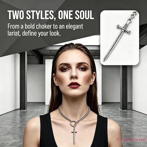 Black Choker Necklace for Women Handmade Adjustable Stainless Steel Long Cuban Chain Moon Bar Raven Heart Pendant Goth Lariat Slip Chain Collar Jewelry Accessories thumbnail 3