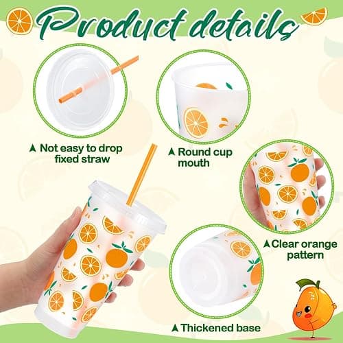 Chuangdi 12 Set 12 Set 24 oz Fruit Reusable Drinking Cups with Lids, Straws | Summer Party Favors Cups, Fruit Plastic Tumblers for Beach Pool Party, Tropical Luau, BBQ, Picnic, Family Gatherings thumbnail 4