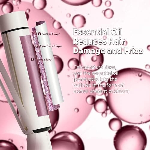 1.5 Inch Extra Large Curling Wand for Long Hair - Ceramic Tourmaline Barrel with 40000000 Negative Ions, 2 Clips & Heat-Resistant Glove thumbnail 3