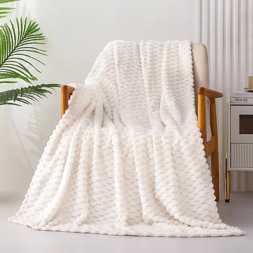 Exclusivo Mezcla Extra Large Soft Fleece Throw Blanket, 127x178 CM Stylish Jacquard Throw Blanket for Couch, Fuzzy Cozy Lightweight for All Season, Ivory thumbnail 2