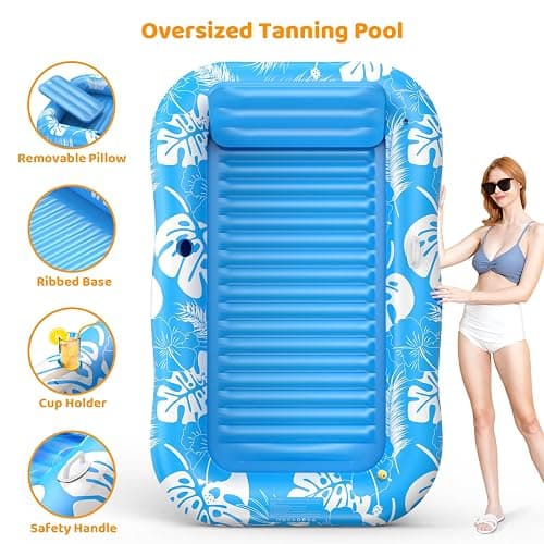 Inflatable Tanning Pool Lounger Float with Sprinkler, 77" x 48" Pool Floats Adult with Pillow, 6 in 1 Suntan Tub Raft Floatie with Drink Holder Sunbathing Water Lounge thumbnail 6