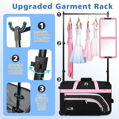 Dance Bag with Garment Rack, 23" Rolling Dance Suitcase Competition Duffle Bag with Garment Rack & Wheels | Versatile Compartments, Upgraded Stable System for Dance Shows, Travel, Cheer, Recital thumbnail 5