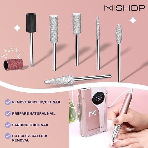 M – Ying Yang Brushless Nail Drill 35K RPM | Pro Cordless Efile 85W | Rechargeable USB-C Fast Charging | Portable Aluminum Alloy Shell | Quiet Low Vibration Tool for Acrylic Gel Nails (Rose Gold) thumbnail 4