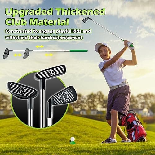 TERRAMUS Upgraded Kids Toy Golf Set with Dinosaur Automatic Golf Returner, Led Light Up Night Golf Balls, 3 Clubs, Putting Mat, 3-8 Toddler Mini Golf Games, Indoor Outdoor Sports Toys for Boys Girls thumbnail 5