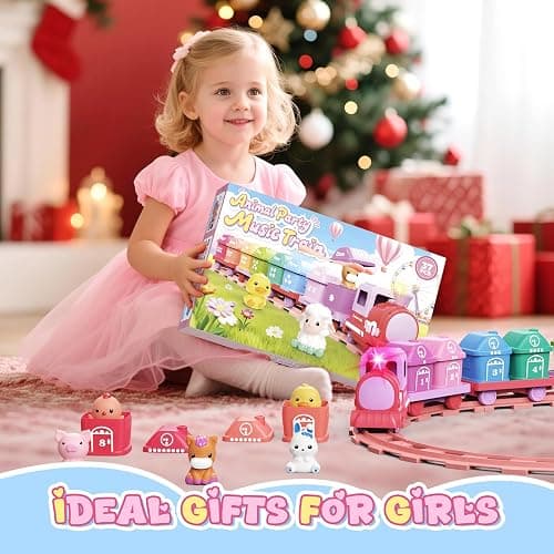Cmiolacuna Train Set for Girls 2-4, Electric Toy Train with Farm Animals & Music & Lights, Montessori Counting & Sorting Learning Toys for Toddler Girls 1 2 3 Year Old, Christmas Easter Birthday Gift thumbnail 7