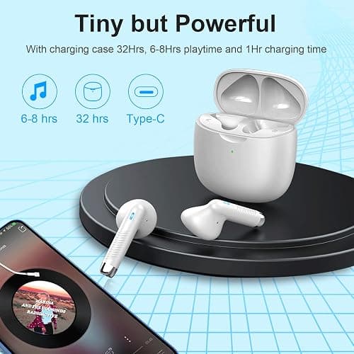 Jxrev Wireless Earbuds, Bluetooth 5.4 Headphones in Ear with Noise Cancelling Mic, Earbuds Stereo Bass, IP7 Waterproof Sports Earphones, 32H Playtime USB C Charging Buds White for Android iOS thumbnail 7
