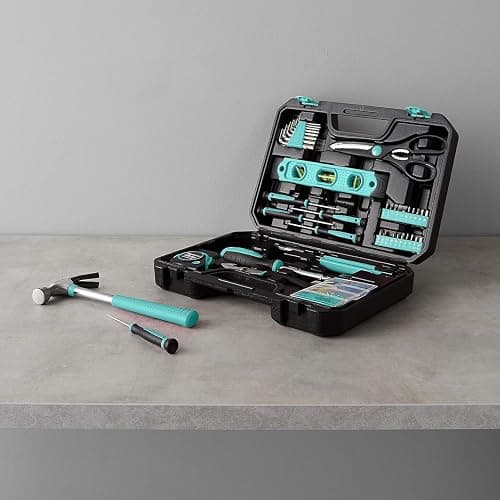 Amazon Basics Household Tool Kit With Storage Case, 142 Piece, Turquoise, 13.39 x 9.25 x 2.95 inch thumbnail 2