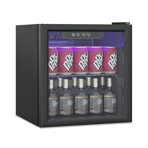 Erivess 1.3 Cubic Feet Mini Fridge, 60 Can Freestanding Beverage Refrigerator with Glass Front Door for Soda, Beer Under Counter Small Refrigerator with Adjustable Shelves and Digital Display(Black) - Image 1
