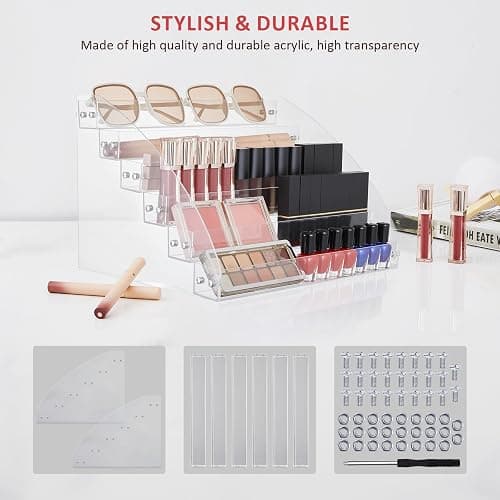 KINGROW Nail Polish Organizer Holder Rack 6 Layers Acrylic Display Rack Eyeglasses Shelf Essential Oils Ink Storage Holds Up to 96 (Fit 1-2oz Bottles) thumbnail 7