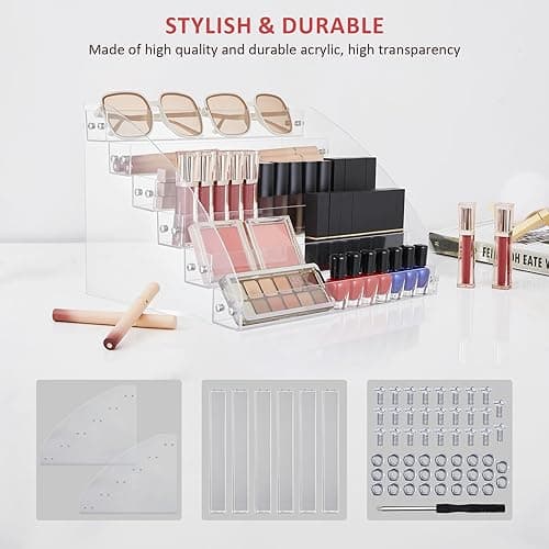 KINGROW Nail Polish Organizer Holder Rack 6 Layers Acrylic Display Rack Eyeglasses Shelf Essential Oils Ink Storage Holds Up to 96 (Fit 1-2oz Bottles) thumbnail 8