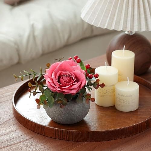 mizii DIY Small Artificial Flowers Potted Kit Fake Flower Realistic Silk Rose and Greenery with Vase for Gifts Table Centerpiece Mantle Office Desk Shelves Living Room Decorations (Pink) thumbnail 4
