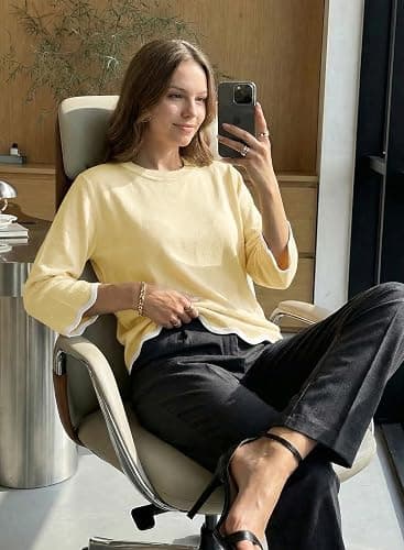 Dokotoo Women's Wool Blend Sweaters Crewneck 3/4 Sleeve for Spring Summer 2026 Trendy Ruffle Casual Knit Pullover Tops thumbnail 5
