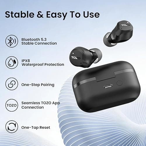TOZO NC9 Hybrid Active Noise Cancelling Wireless Earbuds, 6 Mics ENC Clear Call, IPX8 Waterproof, in Ear Bluetooth 5.3 Headphones Stereo Bass Ear Buds 60H Playtime with LED Display 32 EQs via APP thumbnail 9