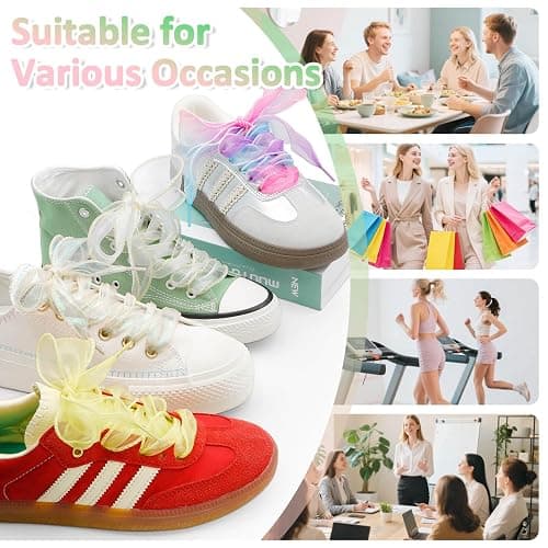 WEGOODZF Flat Sheer Shoe Laces: 2 Pairs 4CM Wide Fashion Snow Yarn Shoelaces - 09 Black - 31Inch (80CM) thumbnail 4
