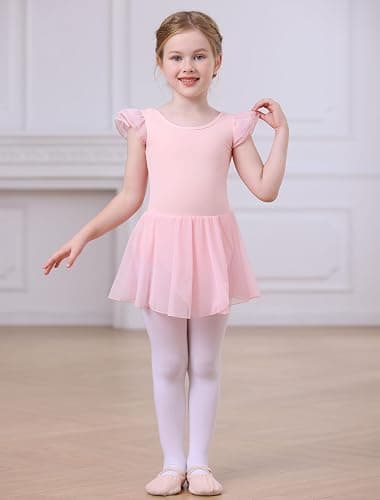MdnMd Girls Dance Ballet Leotards Dresses for Toddler Ballerina Outfit Skirt Hollow Knot Back Flutter Sleeve thumbnail 6