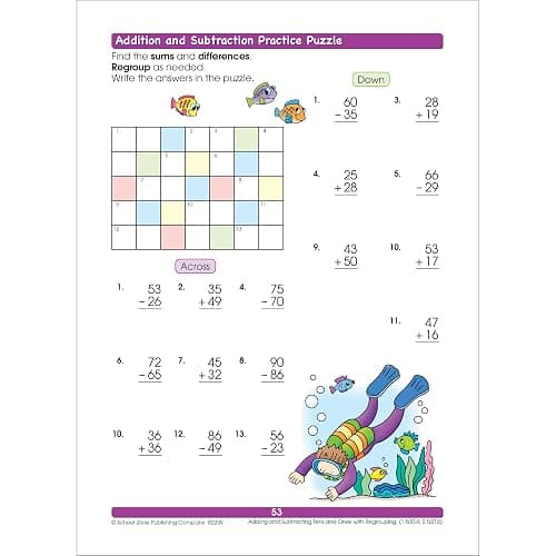 School Zone Addition & Subtraction Workbook: 64 Pages, 1st Grade, 2nd Grade, Elementary Math, Sums, Differences, Place Value, Regrouping, Fact Tables, Ages 6-8 (I Know It! Book Series) thumbnail 6
