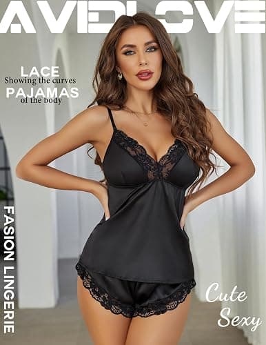 Avidlove Satin Pajamas Set Womens Lace Sleepwear Sexy Lingerie Cami Shorts Set S-XXL thumbnail 4