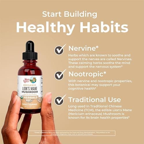 MaryRuth Organics Lions Mane Mushroom Supplement, Up to 1 Month Supply, Nootropic USDA Organic Lions Mane Extract Nervine Herbal Liquid Drops, Brain Health Non-GMO Vegan Alcohol Free Tincture, 1 Fl Oz thumbnail 5