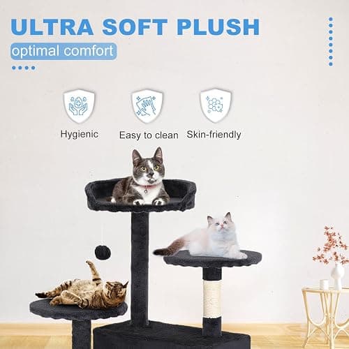 FDW | 54" Cat Tree Tower | Dark Gray | Multi-Level Indoor Activity Center with Sisal Scratching Posts, Condos, Plush Perches, Hanging Cat Toys | Sturdy, Easy to Assemble | for Kittens & Adult Cats thumbnail 5