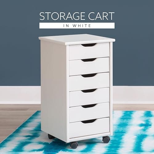 Linon Home Decor Products Corinne Six Drawer Storage, White Wash Rolling Cart - White Wash - Six Drawers thumbnail 10