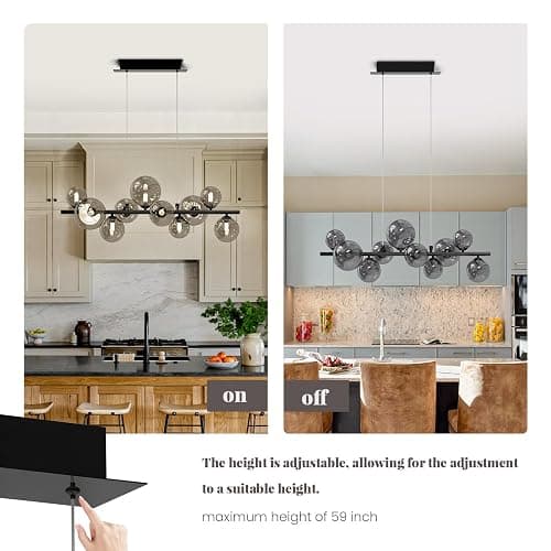 Modern Chrome Linear Chandelier Pendant Light 10-Lights Sputnik Chandelier Glass Pendant Lighting Mid Century Globe Dining Light Fixture for Living Room Kitchen Island, Height Adjustable thumbnail 3