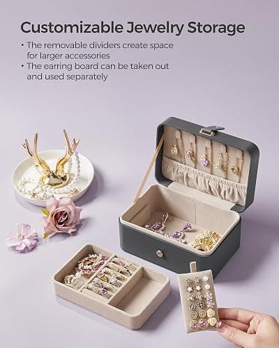 SONGMICS Jewelry Organizer Box, Travel Jewelry Case, 2-Layer Travel Case for Earrings, Necklaces, Bracelets - Portable Jewelry Storage with Large Capacity, Gift Idea, Slate Gray UJBC166G01 thumbnail 6
