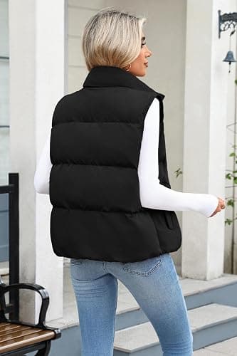 Zeagoo Women Puffer Vest Sleeveless Cropped Outerwear Warm Winter Lightweight Coat Stand Up Collar Down Jackets With Pockets thumbnail 5