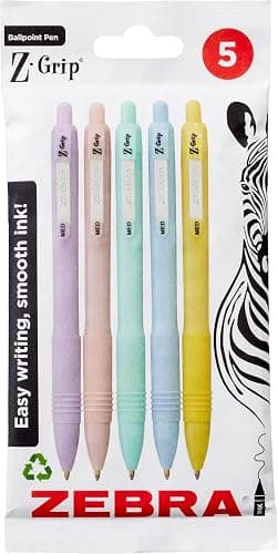 Zebra Pen Z-GRIP Smooth Ballpoint Pens Black Ink 5pk - Pastel Barrel 1mm Medium Point Retractable Ink Pens with Clip - Smooth Writing Pens with Low Viscosity Ink, Comfort Grip - 5 Pens Multipack - Image 1