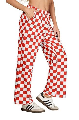 IWOLLENCE Women's Casual Loose Checkered Wide Leg Pants High Waist Straight Lounge Y2K Gingham Trousers thumbnail 5