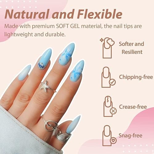 UNA GELLA Almond Gel Nail Tips, 504PCS Pre Etched Clear Fake Nails Tips Medium Almond Shape - 12 Sizes Full Cover Soft Acrylic Press On Nail Extensions No C Curve Gift for Diy at Home - A0-Medium Almond thumbnail 3