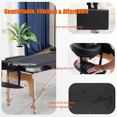 VIRRMO Portable Massage Table with Neck Stretcher, Adjustable Lash Bed Massage Bed Tattoo Table for Eyelash Extensions Beauty Tattoo,Black thumbnail 6