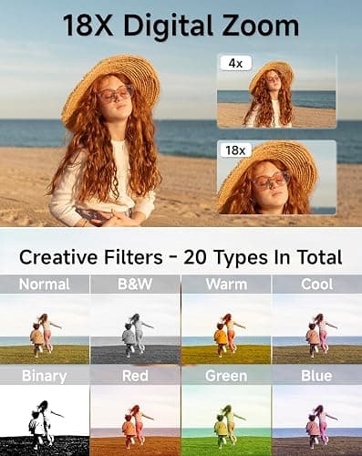 Digital Camera for Kids, FHD 1080P 44MP Point and Shoot Digital Camera with Face Detect, Smile Capture, 16X Zoom, 20 Filters, Anti Shake, 32GB SD Card Black Compact Vintage Camera for Kids Boys Girls thumbnail 5