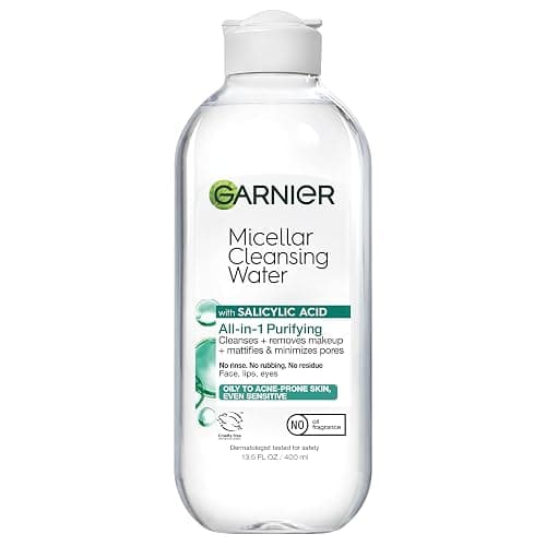 Garnier Micellar Water with Salicylic Acid, All-in-1 Mattifying Facial Cleanser and Makeup Remover for Oily and Acne Prone Skin, 13.5 Fl Oz - Image 1
