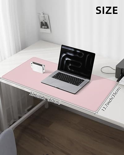 Non-Slip Desk Pad,Mouse Pad,Waterproof PVC Leather Desk Table Protector,Non-Slip PU Leather Desk Blotter, Easy Clean Laptop Desk Writing Mat for Office Work/Home/Decor(Light Pink, 24" x 13.7") thumbnail 3
