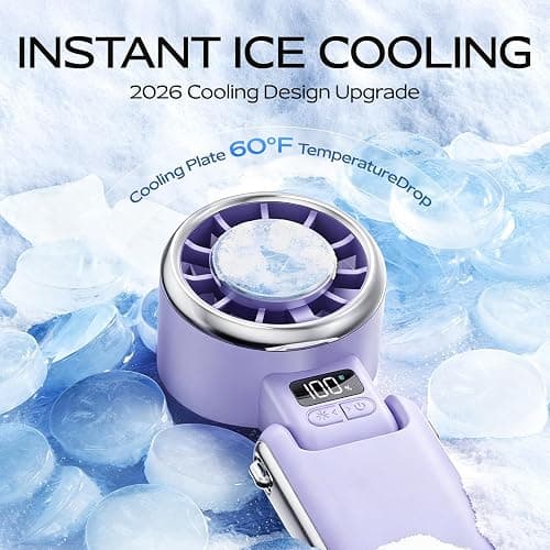 SHEWIND Portable Handheld Fan with Ice Cooling - 5 Gear High Speed Personal Turbo Fan Rechargeable, Up to 11 Hrs, Mini Hand Fans for Travel Essentials, Beach Vacation, Gifts for Women, Men (Purple) thumbnail 4