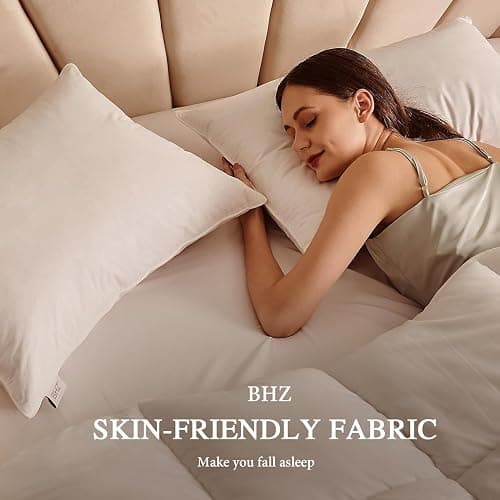 BHZ Down Feather Standard/Queen Pillows Set of 2 Pack, Luxury Hotel Collection Goose Bed Pillows for Sleeping Firm Soft Support for Side, Back, Stomach Sleepers for College Dorm Essentials, White thumbnail 3