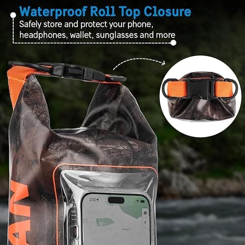 Pelican Marine IP68 Waterproof Dry Bag 2L - Roll Top Waterproof Backpack w/Phone Case/Pouch - Boating & Kayak Accessories - Essentials for Camping Swimming Beach Fishing Rafting Travel - Hunter Camo thumbnail 5