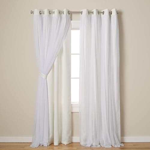 TOWN & COUNTRY LUXE Talia Double Layer Indoor Curtains, Sheer and Room Darkening Blackout, Grommet Top, Energy Efficient, 2-Pack Set, 52"x96", Vanilla - Image 1