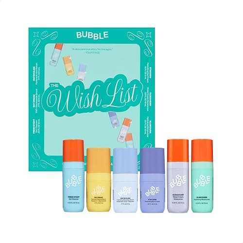 Bubble Skincare The Wish List Mini Skincare Essentials Gift Set - Includes Gel Cleanser, Vitamin C & Hyaluronic Serum, Eye Cream, Water Cream & Face Moisturizer - Travel Size Skin Care (6 Count) - Image 1