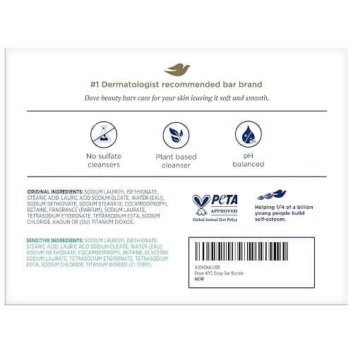 Dove Beauty Bar Soap Variety 4-Pack – Sensitive Skin, Fragrance-Free + Original, with Moisturizing Cream, 2.6 Oz Ea thumbnail 8
