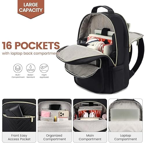 LOVEVOOK Laptop Backpack for Women 18.4 inch,Cute Womens Travel Backpack Purse,Professional Laptop Computer Bag,Waterproof Work Business College Teacher Bags Carry on Backpack with USB Port,Black-2 - 18.4 inch - Black-2 thumbnail 3