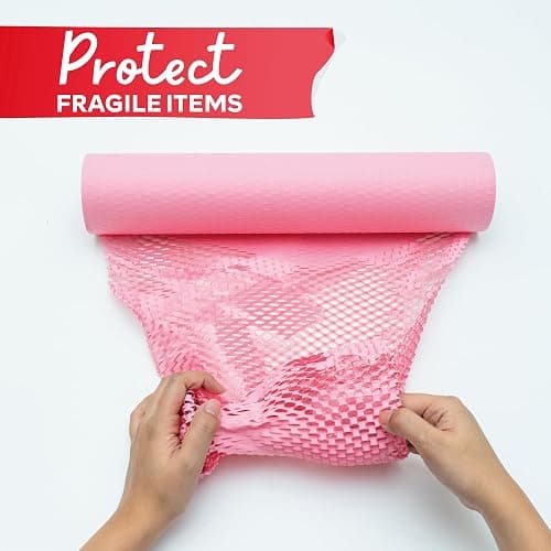 Pink Honeycomb Packing Paper for Moving 15-Inch x 118-Feet Bubble Honeycomb Wrap, Honeycomb Wrapping Paper for Packing Cushion with 30 Fragile Stickers Packing Supplies by Xfasten thumbnail 7