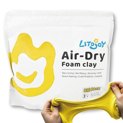 LitoJoy Yellow Air Dry Foam Clay 1.1lbs/500g, Soft & Easy to Mold | Soft, lightweight, non-sticky and stretchy; easy to mold for family crafts, slime, cosplay props, school art and home decor. - Image 1