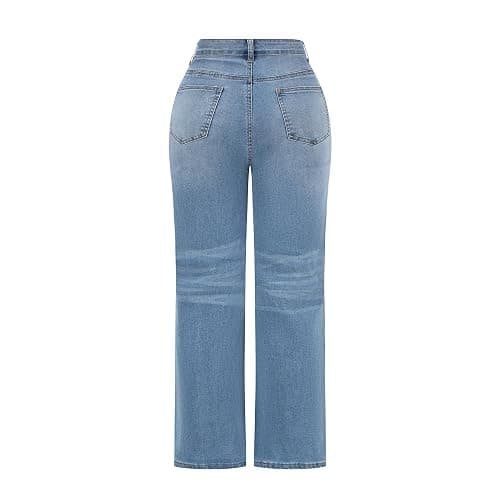THUNDER STAR Womens High Waisted Wide Leg Jeans Stretchy Distressed Denim Pants thumbnail 3