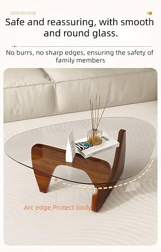Modern Glass Coffee Table for Living Room, Small mid Century Coffee Table, Stylish Coffee Tables Suitable for Bedroom Living Room Reception Office Tables (Walnut, Small) thumbnail 7