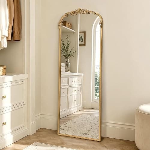 Micasso Gold Full Length Mirror: 21''x56'' Vintage Floor Long Body Mirror | Baroque Ornate Antique French Floral and Bird One Piece Carving for Bedroom/Cloakroom/Dressing Room - Ideal for Fashion Women - Image 1